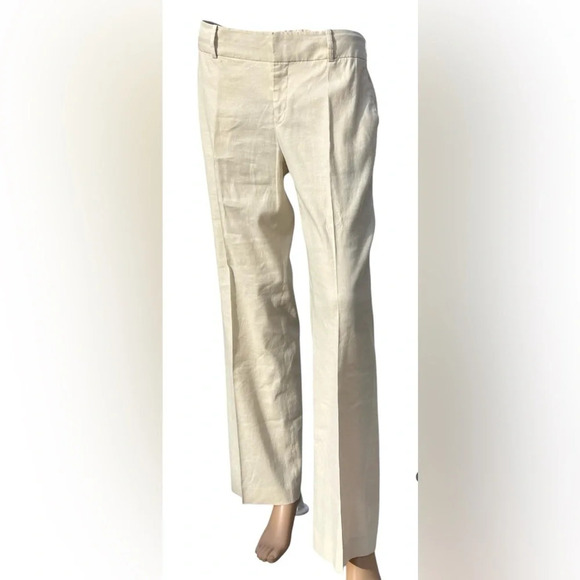 Banana Republic Flax Blend Stretch Martin Fit Womens Dress Pant Cream Size 6P - Picture 1 of 9